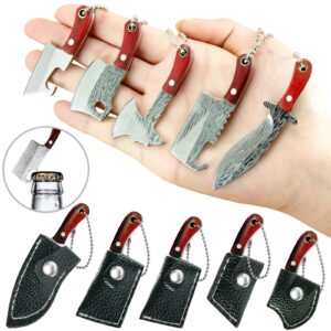 mgztthw 5pcs tiny knife keychain, mini pocket knives chef, cute portable tiny pocket knife pendant with sheath package opener outdoor camping box cutter tiny things for gifts for christmas
