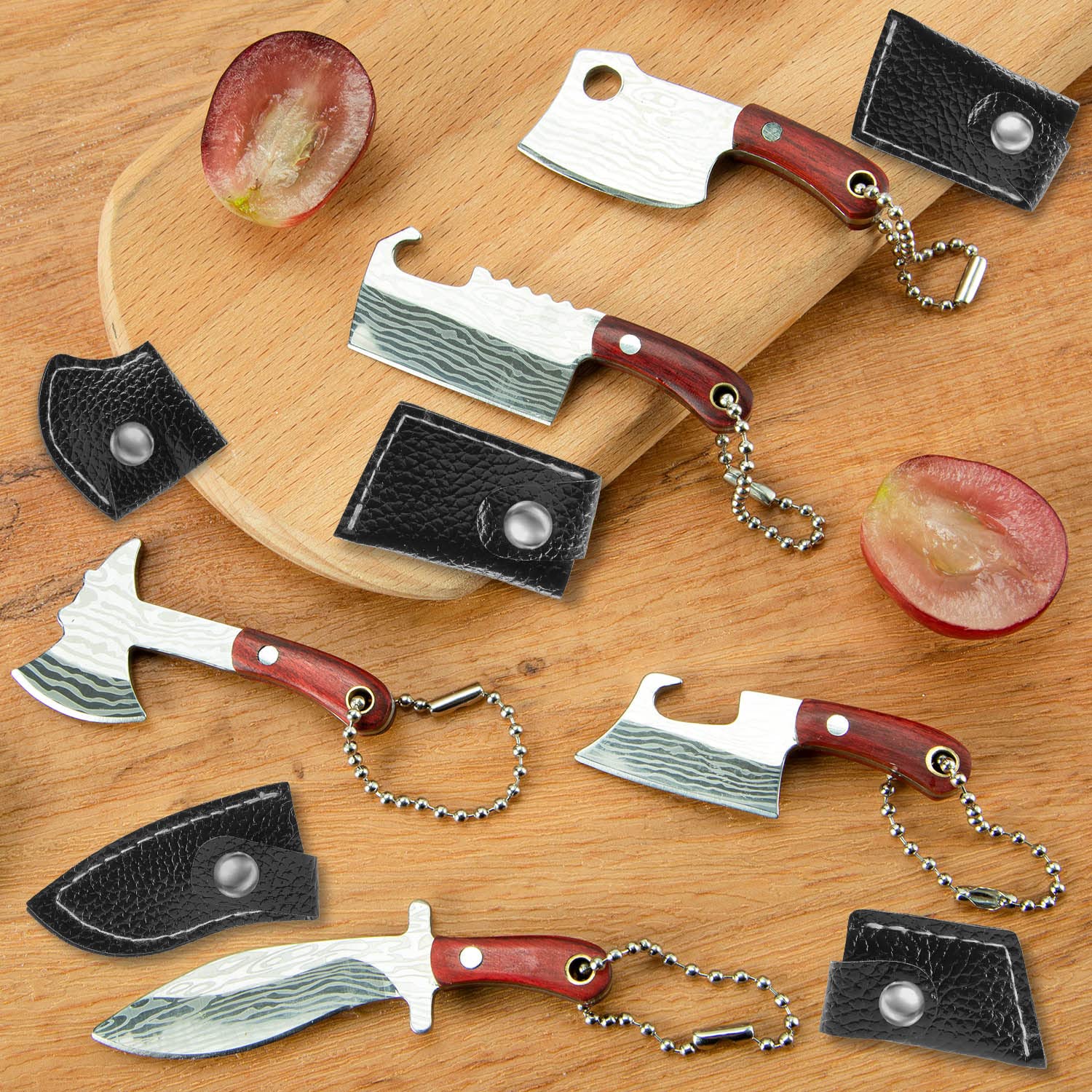 MGZTTHW 5pcs Tiny Knife Keychain, Mini Pocket Knives Chef, Cute Portable Tiny Pocket knife Pendant with Sheath Package Opener Outdoor Camping Box Cutter Tiny Things for Gifts for Christmas