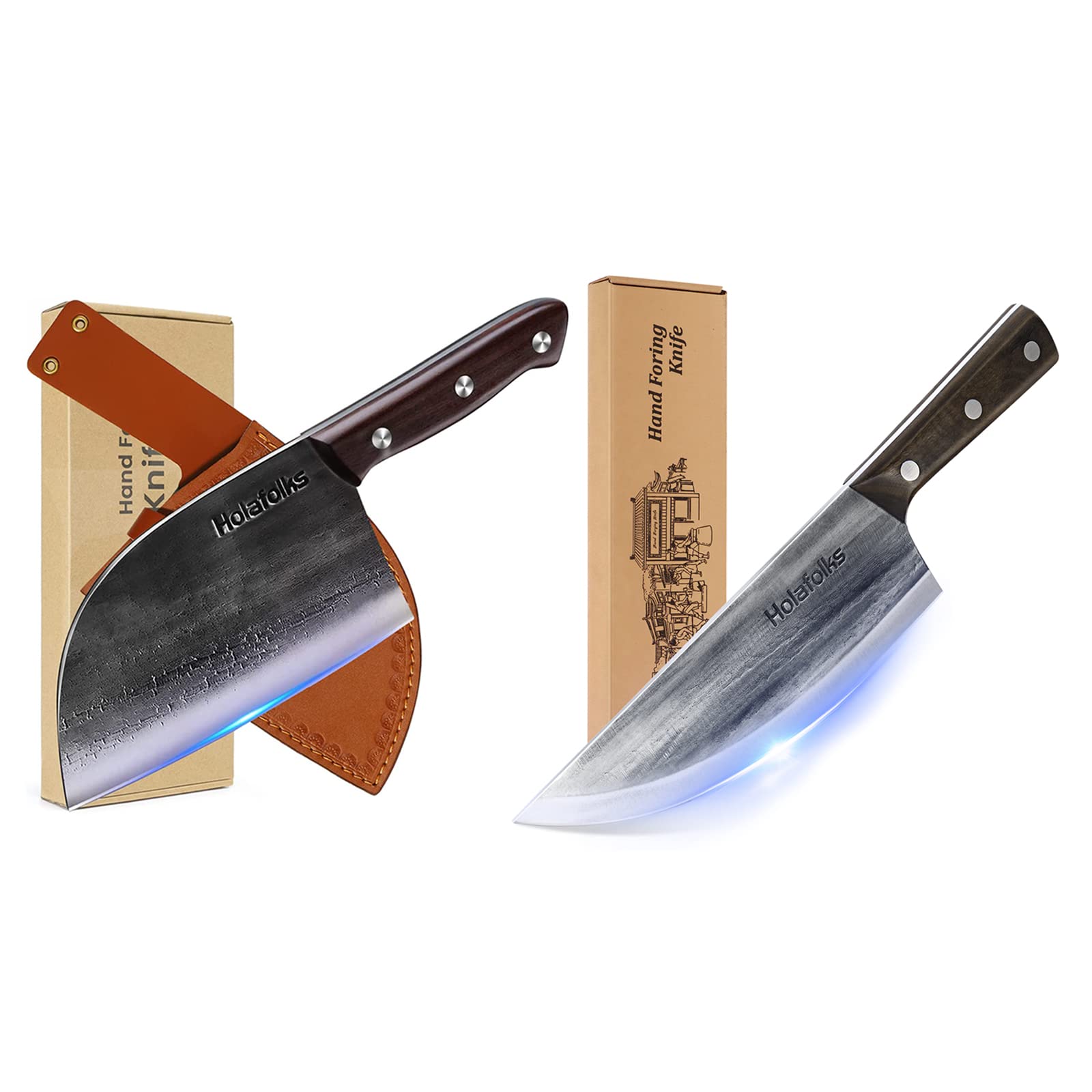 HolaFolks Anti-Rust Oil Coating Hand Forged High Carbon Steel Dividing Knife&Serbian Chef Knife Anti-Rust Oil Coating Meat Cleaver with Sheath