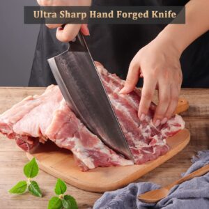 HolaFolks Anti-Rust Oil Coating Hand Forged High Carbon Steel Dividing Knife&Serbian Chef Knife Anti-Rust Oil Coating Meat Cleaver with Sheath