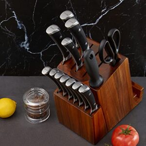 Wood Knife Block Set, 18 Pieces Kitchen Knife Set With Acacia Wood Knife Block, Cutlery With Knife Sharpener&14 Knives, Shear and 1pcs Bamboo Cutting Board Included For Kitchen…