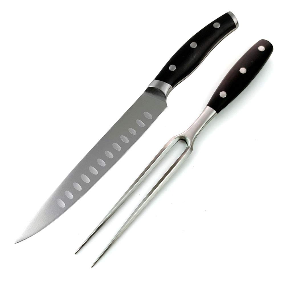 Carving Knife and Fork Set - with 8" Carving Knife &8" Straight Metal Fork Triple-Rivet German Steel Forged Kitchen Carving Set, Professional Meat Carving Knife Gourmet BBQ Tool Set