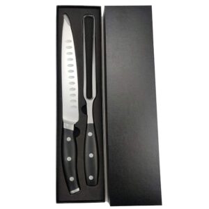 Carving Knife and Fork Set - with 8" Carving Knife &8" Straight Metal Fork Triple-Rivet German Steel Forged Kitchen Carving Set, Professional Meat Carving Knife Gourmet BBQ Tool Set