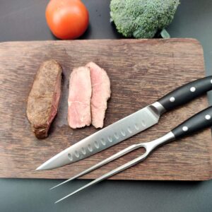 Carving Knife and Fork Set - with 8" Carving Knife &8" Straight Metal Fork Triple-Rivet German Steel Forged Kitchen Carving Set, Professional Meat Carving Knife Gourmet BBQ Tool Set