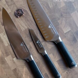 Dalstrong 3 Piece Knife Set - Vanquish Series - Forged High Carbon German Steel - Black POM Handle - Chef Knife, Santoku and Paring - Razor Sharp Kitchen Set - NSF Certified