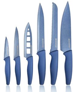 granitestone nutriblade knife set, high grade professional chef kitchen knives set, knife sets toughened stainless steel w nonstick mineral coating, blue, 6 piece…