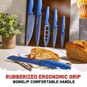 Granitestone Nutriblade Knife Set, High Grade Professional Chef Kitchen Knives Set, Knife Sets Toughened Stainless Steel w Nonstick Mineral Coating, Blue, 6 Piece…