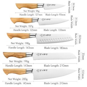 HEZHEN-Sweden Sandvik Stainless Steel Knife Set 5PCS, Forged Kitchen Knives Cooking Tools, Olivewood Handle + Maple Wood Magnetic Knife Strip Knife Bar