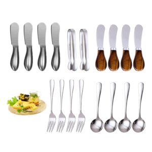 Cheese Spreader Knife Set (18 Pcs) 丨Charcuterie Accessories丨Stainless Steel Butter Knife, Serving Spoons, Forks and Mini Tongs, Used for Cheese, Butter, Jam, Pastry and Other Kitchen Daily Gadgets