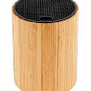 VaeFae Bamboo Round Knife Holder with Slots for Knife Sharpener and Scissors, Universal Knife Block, Kitchen Knife Storage with Unique Slot Design