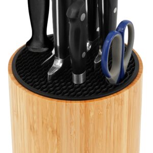 VaeFae Bamboo Round Knife Holder with Slots for Knife Sharpener and Scissors, Universal Knife Block, Kitchen Knife Storage with Unique Slot Design