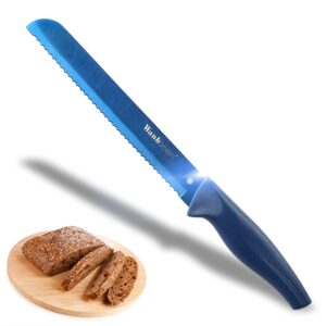 wanbasion blue 8 inch serrated bread knife, kitchen bread knife serrated with sheath, stainless steel bread knife for homemade bread cake