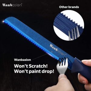 Wanbasion Blue 8 Inch Serrated Bread Knife, kitchen Bread Knife Serrated with Sheath, Stainless Steel Bread Knife for Homemade Bread Cake