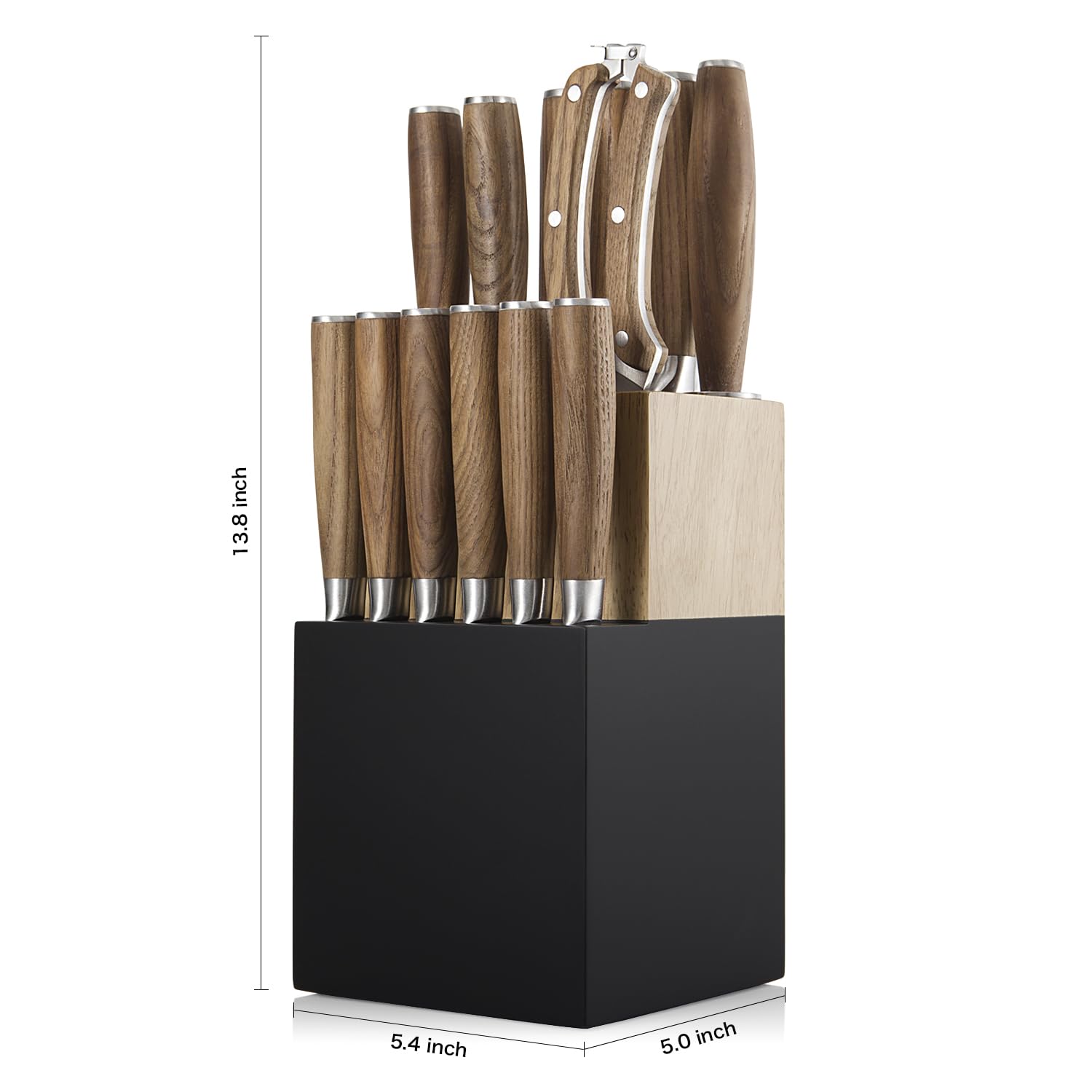 Kangdelun Natura Series 15 PCS Knife Block Set, Ultra Sharp High Carbon Stainless Steel with Wooden Handle