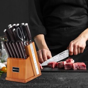 MOSFiATA Knife Set-21Pcs Kitchen Knife Set with Knife Holder & Sharpener, German High Carbon Stainless Steel Chef knife set with Handle colored wood