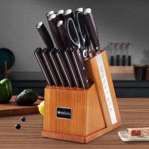 MOSFiATA Knife Set-21Pcs Kitchen Knife Set with Knife Holder & Sharpener, German High Carbon Stainless Steel Chef knife set with Handle colored wood