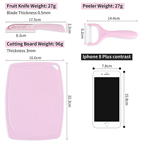 ANDMOON Small Paring Knife Set, Chef Knife Set with Vegetable Peelers and Cutting Board, Stainless Steel Peeling Knife with Protective Sheath for Family, College Dorm, Travels and Outdoor - Pink…