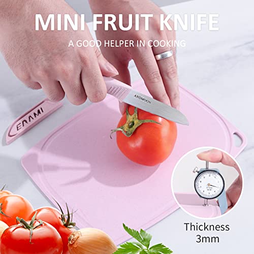 ANDMOON Small Paring Knife Set, Chef Knife Set with Vegetable Peelers and Cutting Board, Stainless Steel Peeling Knife with Protective Sheath for Family, College Dorm, Travels and Outdoor - Pink…