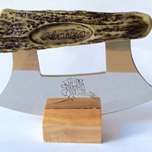 Alaska Ulu Cultured Antler with Etched Alaska Design Stainless Blade