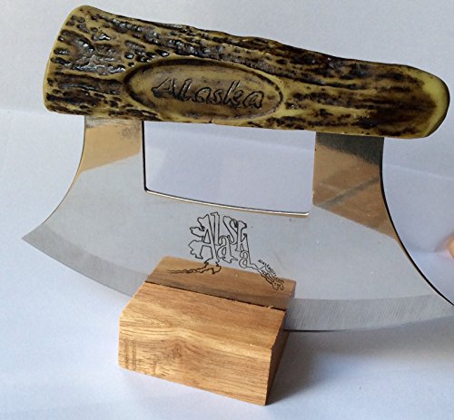 Alaska Ulu Cultured Antler with Etched Alaska Design Stainless Blade