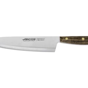 ARCOS Chef Knife 8 Inch Stainless Steel. Professional Kitchen Knife for Cooking. Ovengkol Wood Handle 100% natural FSC and 210 mm Blade. Series Nordika. Color Brown.