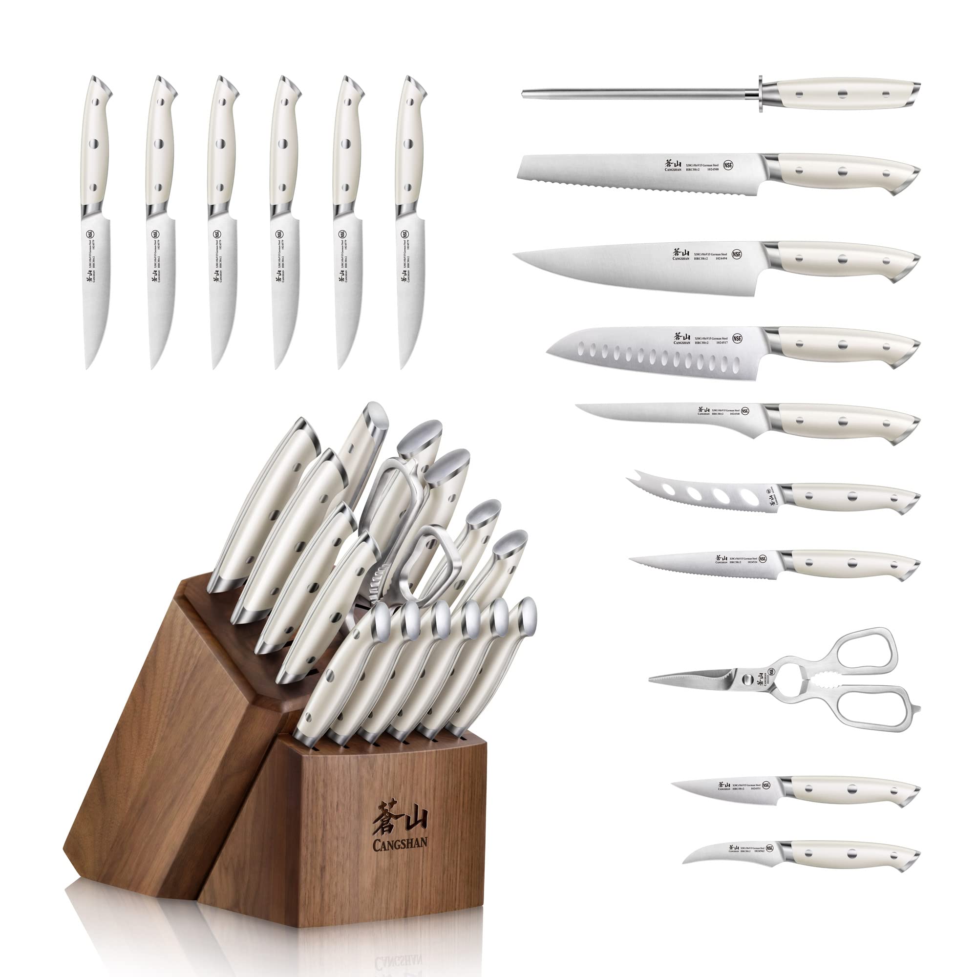 Cangshan Z1 Series 1024197 German Steel Forged 17-Piece Knife Block Set, Walnut