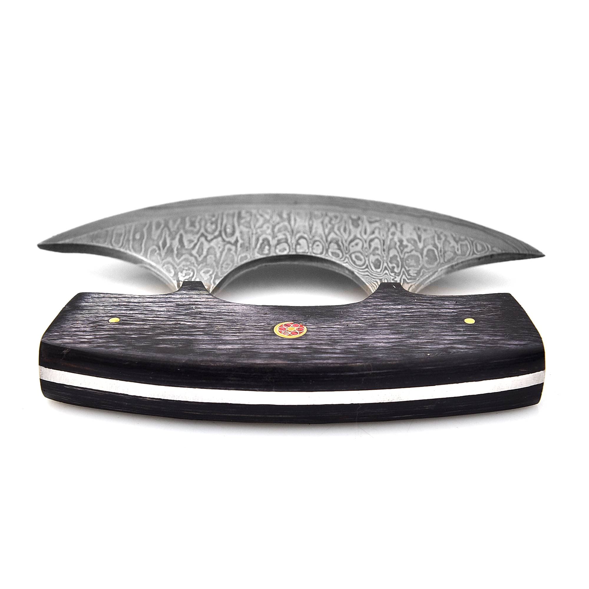 DAMASK HUT Custom Handmade Damascus Steel Ulu Knife - Alaskan Damascus Ulu Knife With Sheath - Multi-Purpose Damascus Alaska Knives For Skinning, Chopping,Rocking, Mincing, Slicing Meat & Herb (Black)