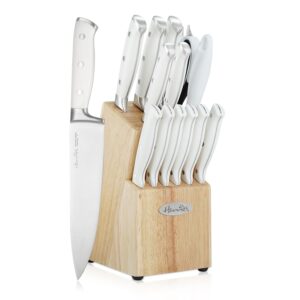 kitchen knives set, harriet 14-piece knife block set with multifunctional kitchen shear and sharpening steel, high-carbon stainless steel chef knife set, classic forged triple rivet