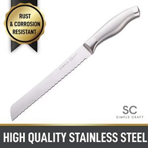 Simple Craft 13-Inch Serrated Bread Knife - Ultra Sharp Stainless Steel Serrated Knife With Comfortable Grip Handle - One Piece Bread Knife For Homemade Bread For Loaves, Vegetables, & More