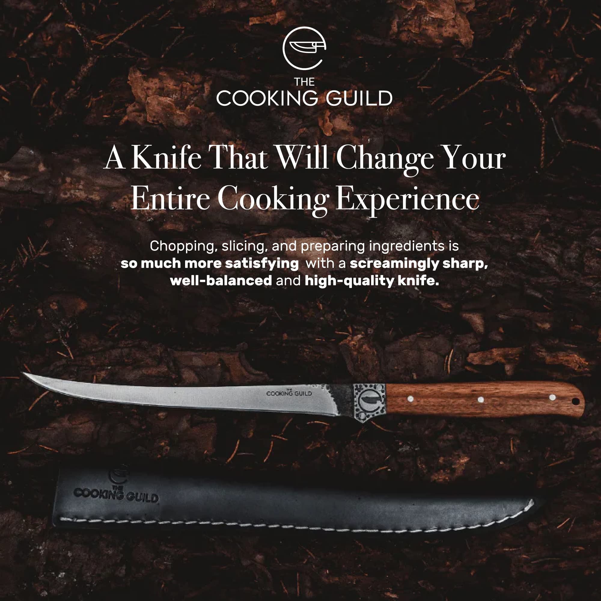 The Cooking Guild Professional Fillet Knife Fishing - 7" High Carbon Stainless Steel Boning Knife for Meat & Fish - Deboning Knife Filet Set incl. Leather Sheath for Butchering