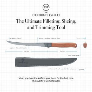 The Cooking Guild Professional Fillet Knife Fishing - 7" High Carbon Stainless Steel Boning Knife for Meat & Fish - Deboning Knife Filet Set incl. Leather Sheath for Butchering