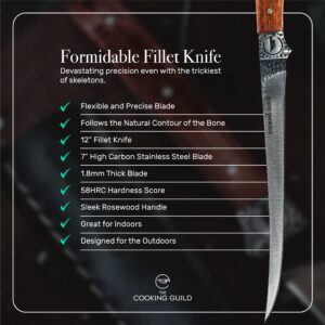 The Cooking Guild Professional Fillet Knife Fishing - 7" High Carbon Stainless Steel Boning Knife for Meat & Fish - Deboning Knife Filet Set incl. Leather Sheath for Butchering