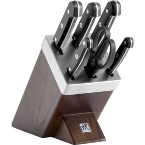 zwilling 36133-000-0 7-piece self-sharpening knife block set, wooden block, knife and scissors made of special stainless steel/plastic handle, gourmet