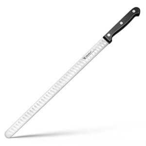 humbee 14 inch carving knife razor sharp blade with granton edge for cutting smoked brisket, bbq meat, turkey