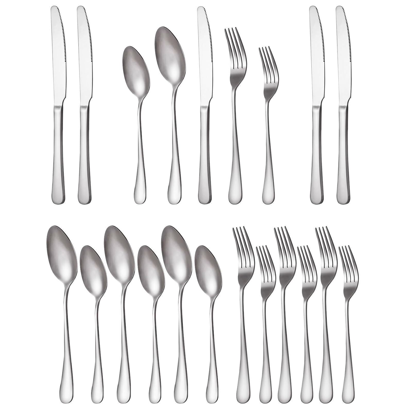 SUTETLW 20 PCS Silverware Flatware Cutlery Set for 4, Stainless Steel Spoons And Forks Food-Grade Mirror Polished Utensil Set for Home Kitchen (Silver)