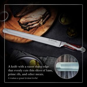 Hammer Stahl 14 Inch Brisket Knife | German Forged High Carbon Carving Knife | Stainless Steel Meat Knife | Brisket Slicing Knife with Ergonomic Quad-Tang Pakkawood Handle & Gift Box