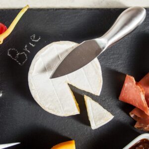 Slate Cheese Board Set with Handles | 9 pcs - 12" x 16" Serving Tray, Stainless Steel Cheese Knife Set with Ceramic Bowls + Soapstone Chalk