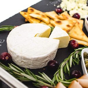 Slate Cheese Board Set with Handles | 9 pcs - 12" x 16" Serving Tray, Stainless Steel Cheese Knife Set with Ceramic Bowls + Soapstone Chalk