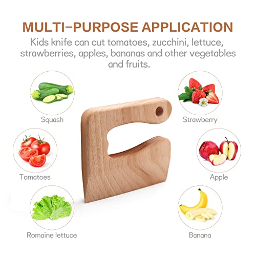 CONSIO Wooden Kids Knife - Children's Safe knives - Toddler Knife for Chopping - Safe Cutting Veggies Fruits - Fish Shape