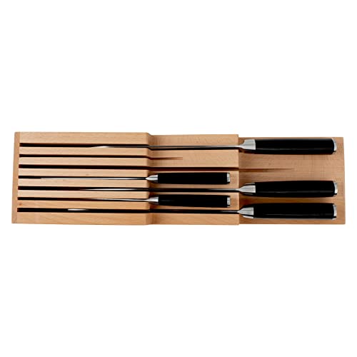 Shun Drawer 7 Slot Kitchen Knife Tray, 18 x 7 x 2.25 inches, Beechwood Block Holder & Organizer, Wood