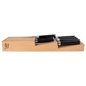 Shun Drawer 7 Slot Kitchen Knife Tray, 18 x 7 x 2.25 inches, Beechwood Block Holder & Organizer, Wood