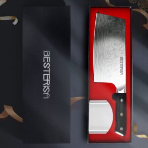 BESTERiSA Cleaver Knife - 7 Inch Meat Cleaver Butcher Knife - High Carbon German Stainless Steel EN1.4116 Ultra Sharp Vegetable and Meat Butcher Knife with Finger Guard for Home Kitchen and Restaurant