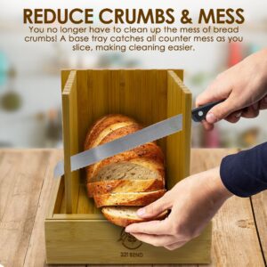 Premium Bamboo Bread Slicer With Stainless-Steel Knife, Foldable And Compact With Crumb Tray, Cutting Guide For Homemade Bread, Cake, Bagels, Sourdough and Baker Baking Tools Supplies