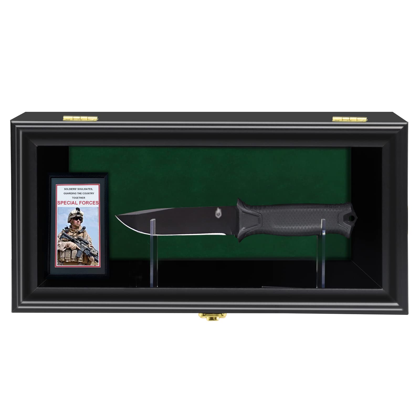 COMSREV Knife Display Case collect Pocket Knife Display Stand Military Folding Single Knife Shadow Box Wall Mount Cabinet with UV Protection Acrylic Lockable