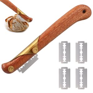 bread lame sourdough scoring tool: wood handle bread razor - lame bread tool with 5 razor for pizza cake bread