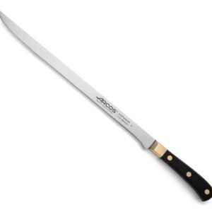 ARCOS Carving Knife 12 Inch Stainless Steel. Ham Slicer Knife for Cutting Ham and Meat. Ergonomic Polyoxymethylene Handle and 300mm Blade. Series Regia. Color Black/Gold