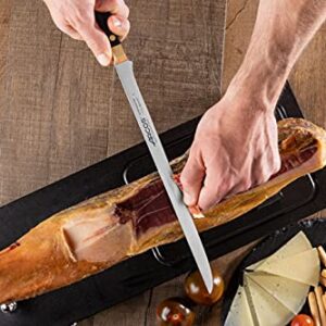 ARCOS Carving Knife 12 Inch Stainless Steel. Ham Slicer Knife for Cutting Ham and Meat. Ergonomic Polyoxymethylene Handle and 300mm Blade. Series Regia. Color Black/Gold