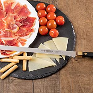 ARCOS Carving Knife 12 Inch Stainless Steel. Ham Slicer Knife for Cutting Ham and Meat. Ergonomic Polyoxymethylene Handle and 300mm Blade. Series Regia. Color Black/Gold