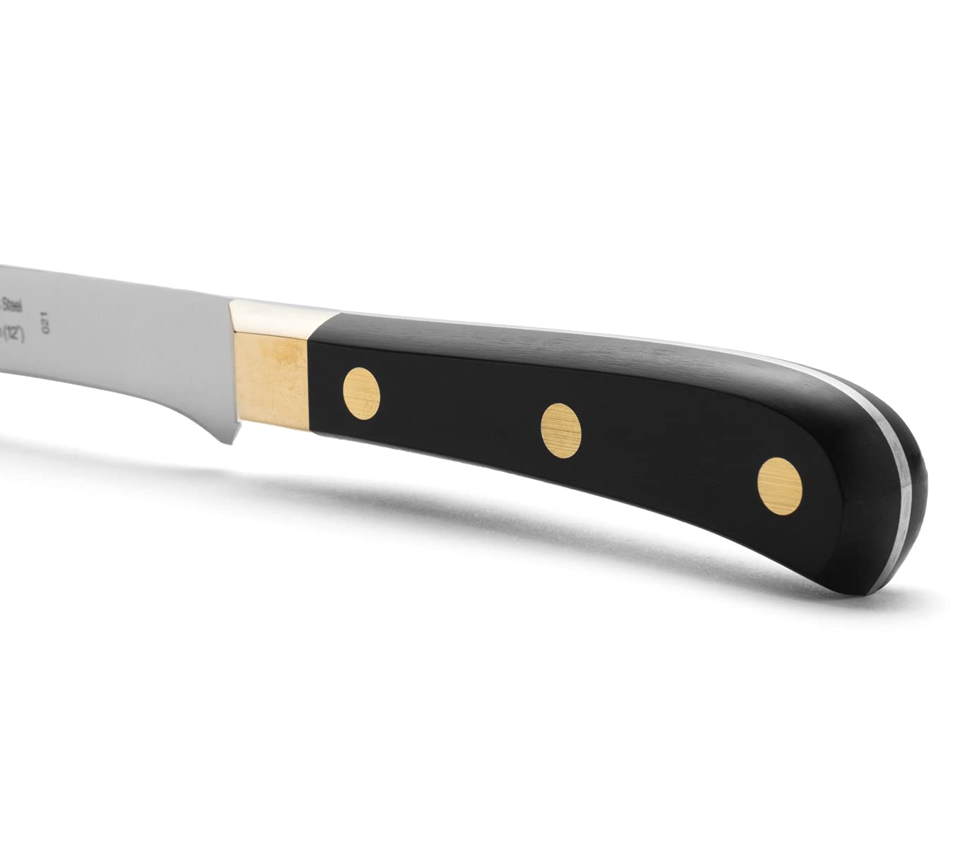 ARCOS Carving Knife 12 Inch Stainless Steel. Ham Slicer Knife for Cutting Ham and Meat. Ergonomic Polyoxymethylene Handle and 300mm Blade. Series Regia. Color Black/Gold