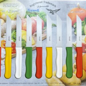 fixwell Stainless Steel Knife Set, 12-Piece, WHITE, RED, GREEN , YELLOW, 3 INCH